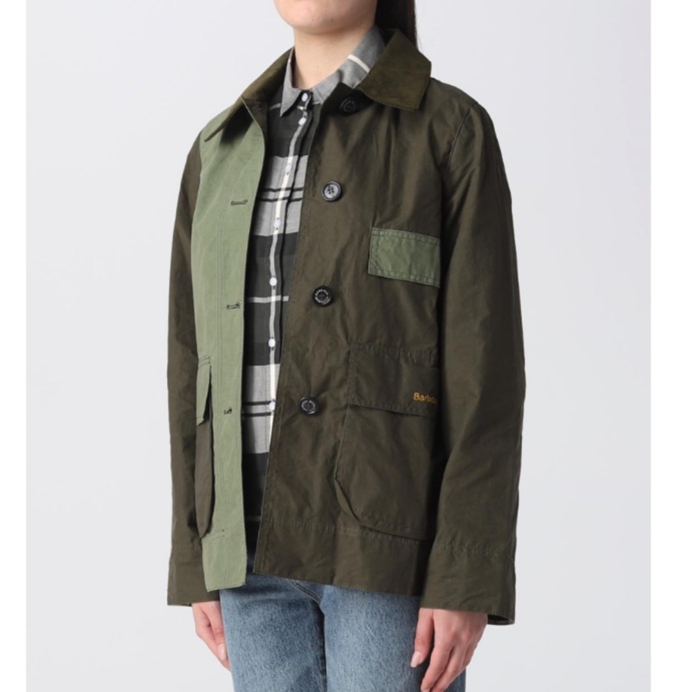 Barbour Garnock Showerproof Jacket with corduroy collar khaki green US 4 SM MED - Picture 3 of 16